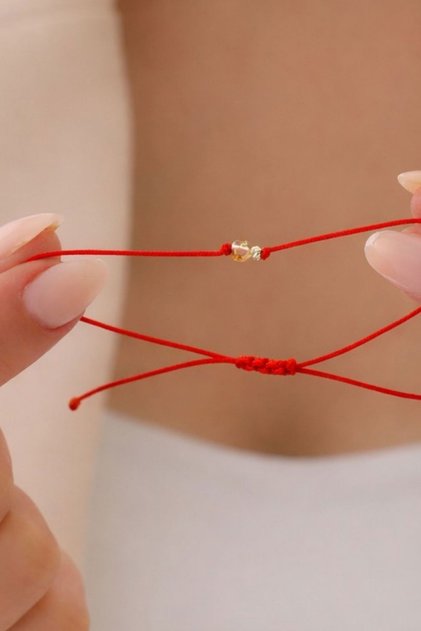 14 Ayar Altın Kırmızı İpli Doğal Sitrin Taşlı Dorika Bileklik