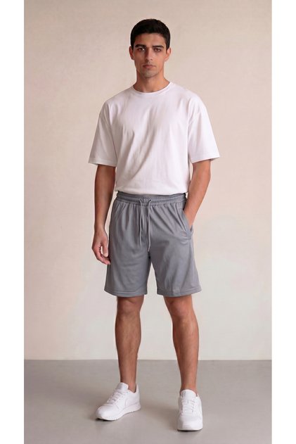 Men's Breathable Patterned Fabric Shorts with Pockets and Zipper Detail on the Back