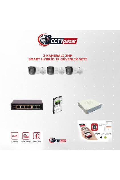 Hikvision Cctvpazar Hıkvısıon 3 Kameralı 2mp Dahili Mikrofonlu Ip Kamera Seti