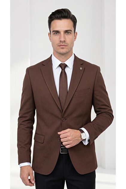 Slim Fit Micro Patterned Men's Jacket Summer Pique Fabric Double Slit Blazer