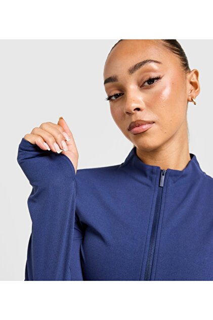 Nike Zenvy Dri-FIT LS Top Kadın Lacivert tam boy fermuarlı spor