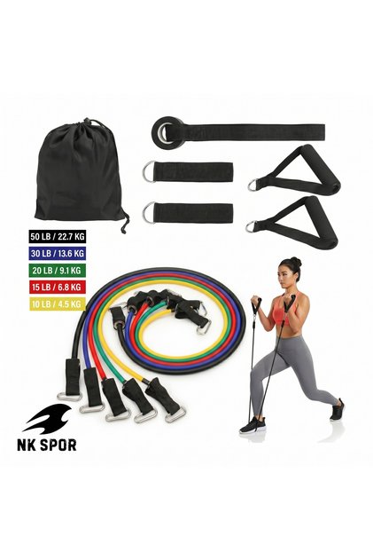 Nk Sports 10 Piece Professional Resistance Band Set -10-50 lb (4.5-23 kg) Capacity-Home Sports-Exercise