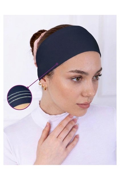 Kaymayan Silikonlu Bandana Bone Lacivert - Kadın Tesettür Dikişsiz Kaymaz Geçme - Sportif Saç Bandı