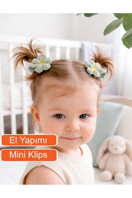 Baby Girl Knitted Daisy Hair Clip Set of 2 - Mini Clip Baby Hair Clip (3.5cm)