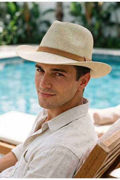 Tan Leather Striped Classic Straw Men's Cowboy Hat