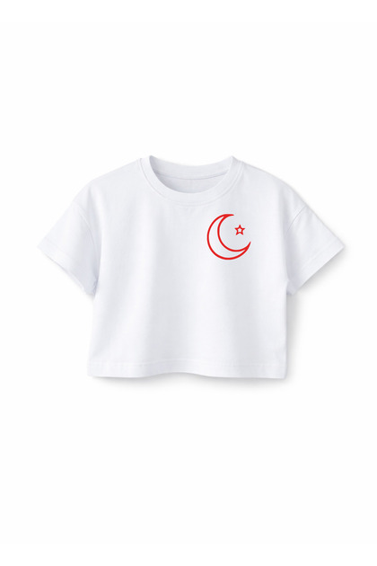 Moon Star Girls' White Cotton Crew Neck Oversize Drop Shoulder Basic Crop (Ages 7-14)