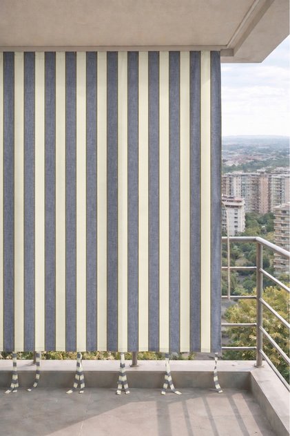 Grey-Cream Balcony Screen with Cornice Lace-Up Waterproof Outdoor Durable Modern Balcony Tarpaulin