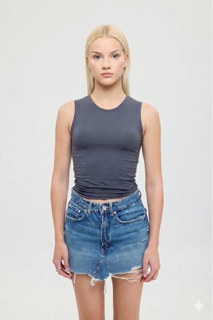Ultra Soft Round Neck Sleeveless Blouse Smoked