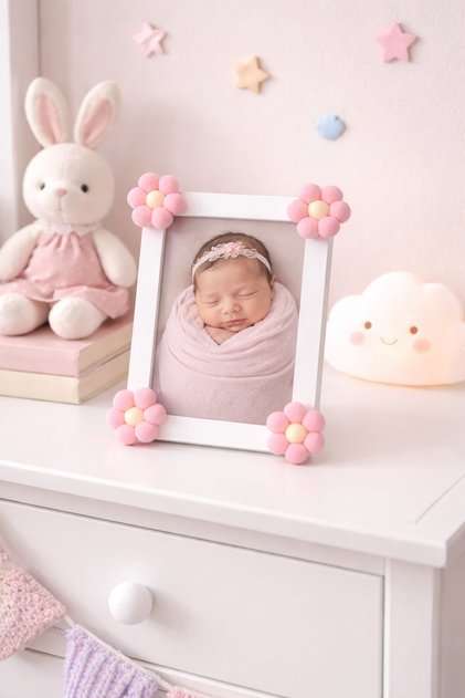 Bebek Odası Dekoratif Çerçeve El Yapımı Çiçekli Fotoğraf Çerçevesi 15x21