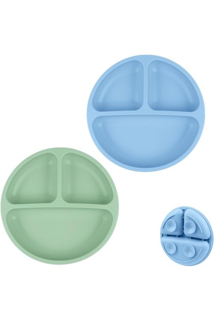 2-Pack Toddler Suction Plates,Silicone Divided Plates with 4 Spoons and Forks,Non-Slip