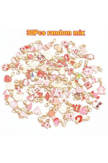30pcs Random Mix 30pcs Valentine's Day Keychain Set Cupid Heart Bouquet Zinc Alloy Pendant Mix Match