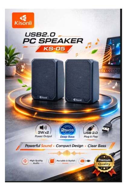 سماعات كمبيوتر USB 2.0 طراز KS-05 | صوت ستيريو 3 واط × 2 | مكبرات صوت مكتبية مدمجة ذات جهير عميق