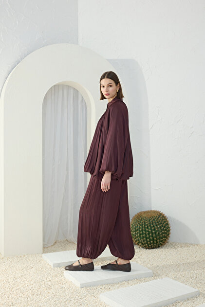 Plum Drawstring Shalwar Trousers Skirt