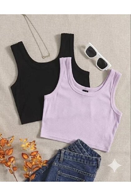 Women's 2-Piece Cotton Camisole Ribbed Fabric Thick Strap Square Neck Athlete