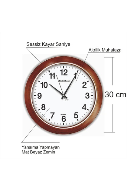 30 Cm Maun Kahve Ahşap Görünümlü Bombe Akrilik Mineral Camlı Sağlam Askılı Duvar Saati Sessiz Akar Saniyeli Mekanizma Yuvarlak Klasik Salon Mutfak Ofis Işyeri Saati Ev Dekorasyon Aksesuarları