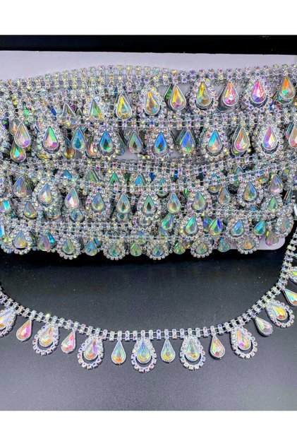 Silver Plastic Ribbon with Stone and Crystal Look