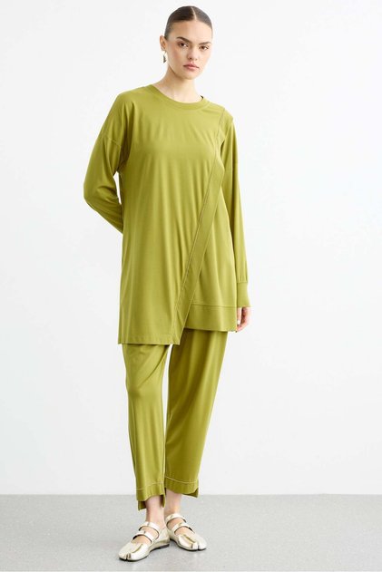 Cross-Strapped Tunic Layered Pants Set Green
