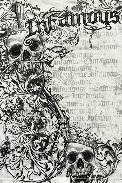 Köstebek Beyaz Infamous Crown Skull Gotik Y2K Unisex T-Shirt