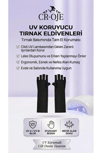 UV Koruyucu Nail Art Kalıcı Oje Eldiveni, Jel ve Protez Tırnak Eldiveni (1 Çift)