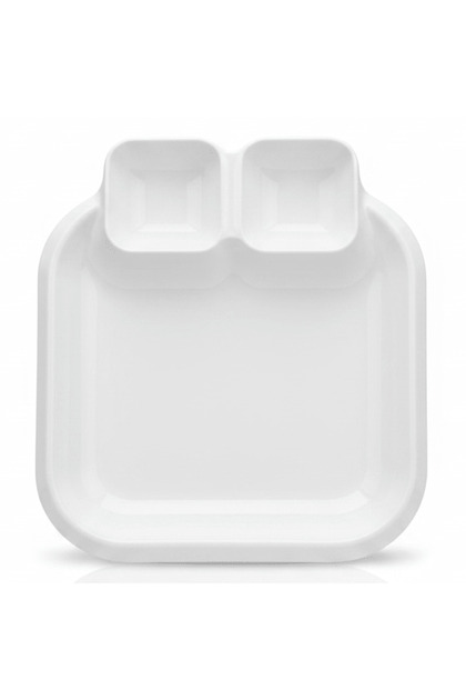 White Square Melamine 3 Portion Serving Plate 24 cm