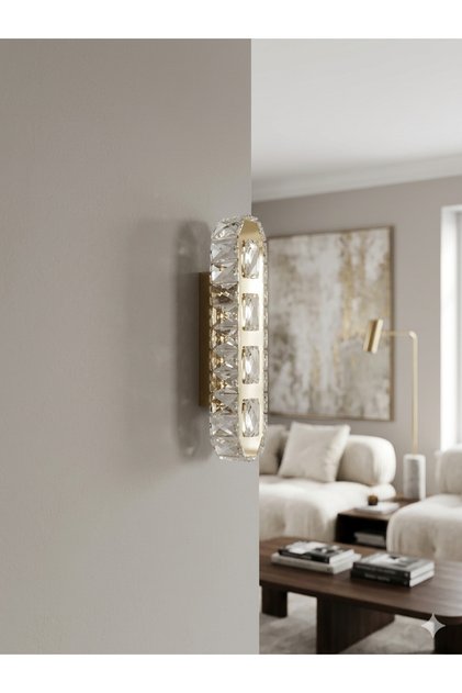 Crystal Gold Metal Paslanmaz PİLLİ Duvar Apliği