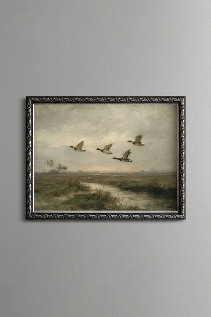 Ducks Drifting in the Sky - Vintage Patterned Frame - Slim Model