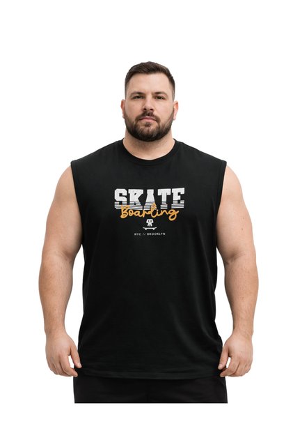 Men's Large Size Black Zero Sleeve Skate T-Shirt 3Xl-4Xl-5Xl-6Xl