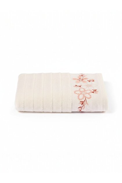 Alvena Floral Embroidered Towel 100% Cotton – Soft Texture – High Absorbency – Stylish Design Cream
