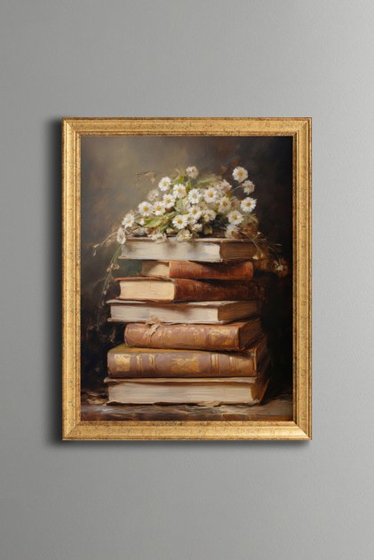Daisies on Books - Vintage Patterned Frame - Slim Model