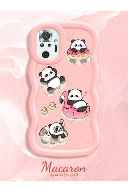 Simple Pink Silicone Phone Case Panda Pattern Compatible with Xiaomi Redmi Note 10 Pro Shockproof