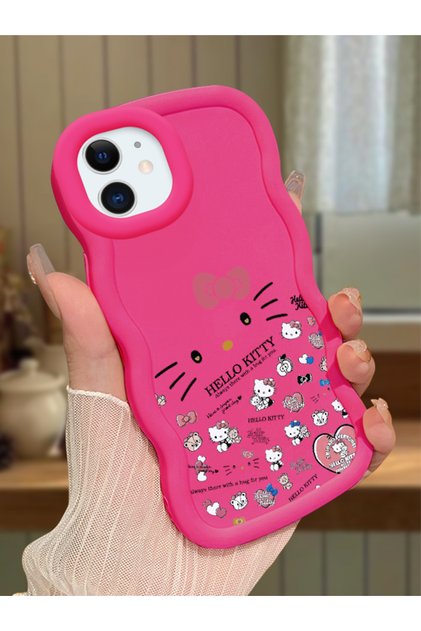 iPhone 12 Compatible Shockproof Simple Red Silicone Phone Case Hello Kitty Pattern