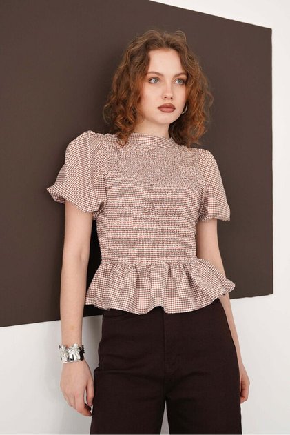 Gipeli Crew Neck t Blouse - Brown | D2999 - Coffee
