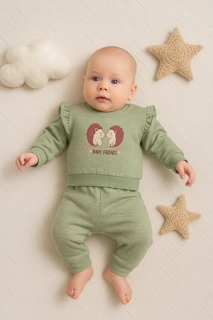 Hedgehog Embroidered 100% Cotton 2-Piece Baby Girl Set