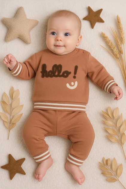 Hello Embroidered 100% Cotton 2-Piece Baby Boy Set