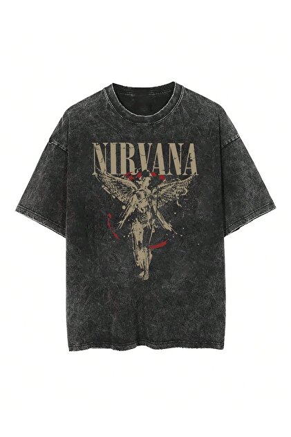 Ginevra Unisex Yıkamalı Nirvana Baskılı Oversize T-shirt - Fiyatı