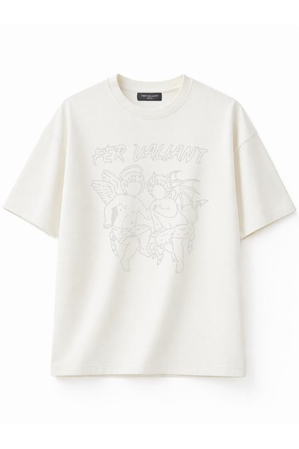 Unisex Angel Melek Rhinestone Stone Printed Oversize Premium 100% Cotton T-Shirt