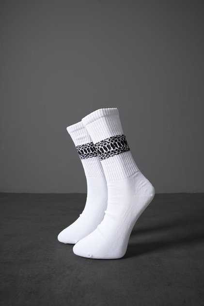 White - Black Sequin Effect Socks