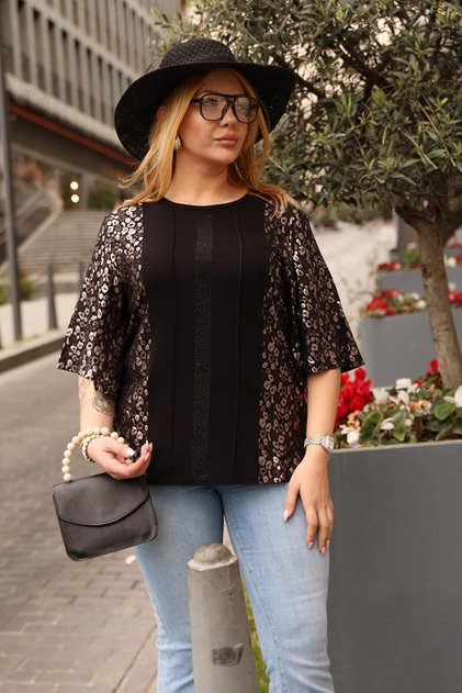 Plus Size Silver Sparkle Spanish Sleeve Blouse