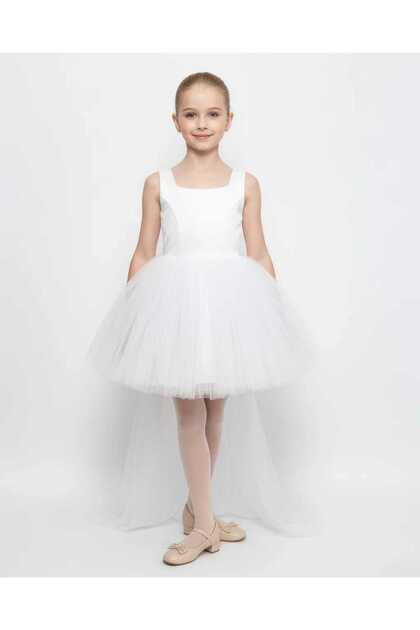 Nehirim Kids Tulle and Satin Young Girls' White Summer Birthday Graduation  Prom Special Occasion Engagement Wedding Evening Dress (Ages 9-10-11-12)-  Trendyol