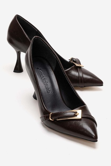 Women's Chain Heeled Shoes Brown Crinkled