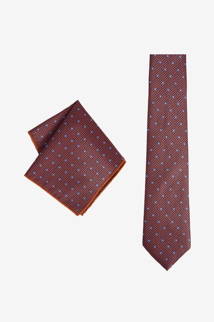 Men's Tile-Blue Patterned Tie and Handkerchief Set