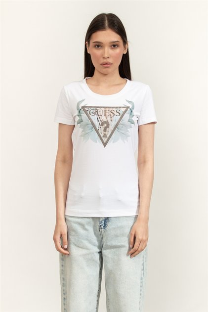 Jersey Kadın Slim Fit Bisiklet Yaka T-Shirt Beyaz
