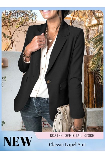 Women'S Casual Business Blazer Fashion Casual Solid Color Office Coat Classic Lapel Button Open Plac