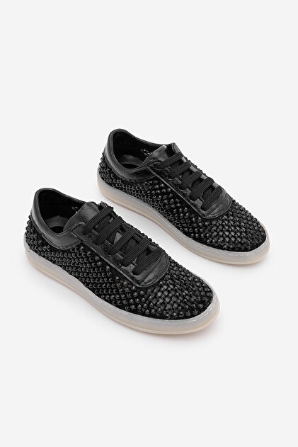 Marjin Women's Sneaker Stoned Mesh Stylish Evening Dress Sports Shoes  Zenisa Black Stone- Trendyol
