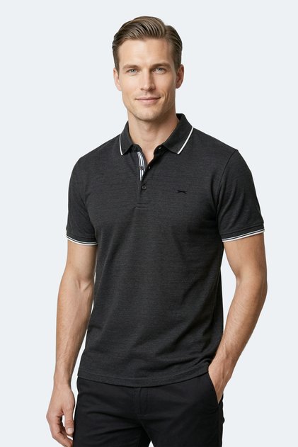 Zeru Men's Polo Collar Black T-Shirt