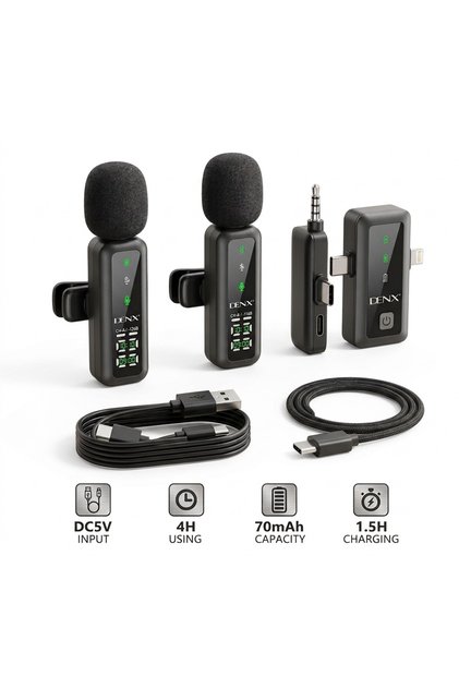 Denx DX907 Wireless Lavalier Microphone - Professional Plug-and-Play Lapel Mic with Intelligent Noise Reduction, Long Battery Life & High-Fidelity Audio for iPhone, Android, and Cameras.