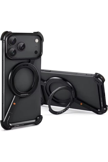 Frameless Metal Phone Case for iPhone 17 Pro Max with Stand 360° Rotatable magnetic Protective Shockproof Case