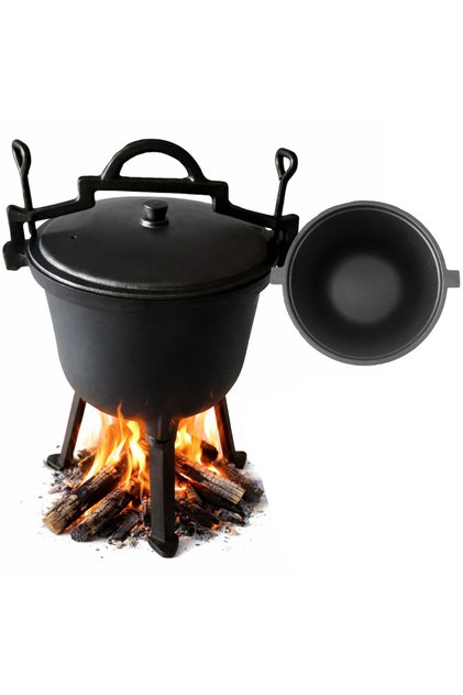 Ceaun din fonta, 7 L, cu 3 picioare, capac inclus, 37.5 x 46.5 cm, negru