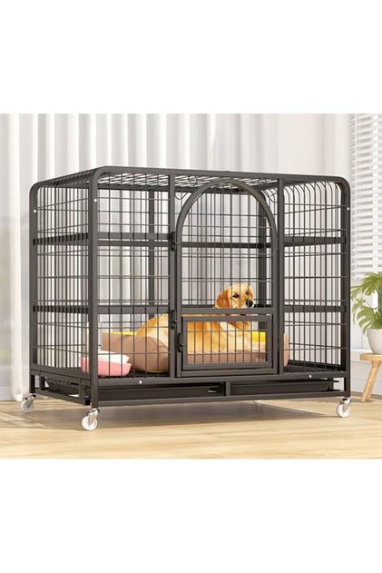 Thickened Medium-Sized Dog House Metal Pet Cage with Wheels and Removable Tray