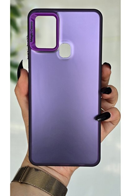 Samsung Galaxy A21S Compatible Purple Color Gradient Matte Silicone Case with Camera Frame Luxury Electro